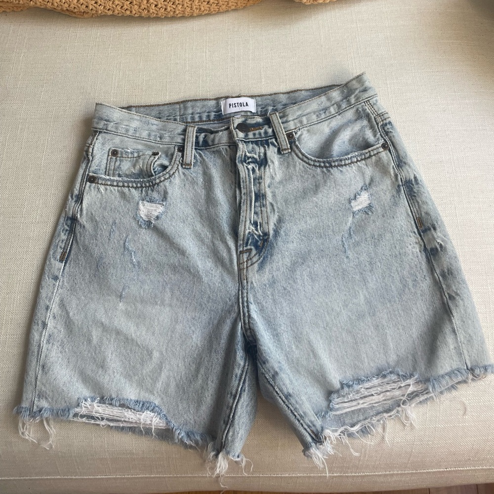 Pistola high rise distressed denim shorts